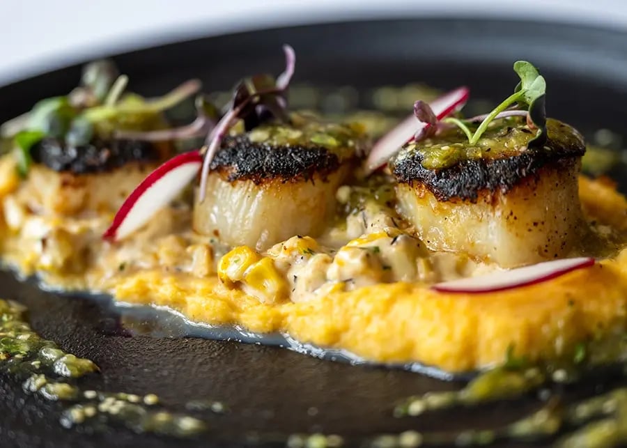 close up of prepared scallops