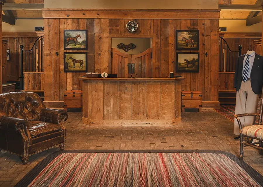 mens locker room with chair and wood wall